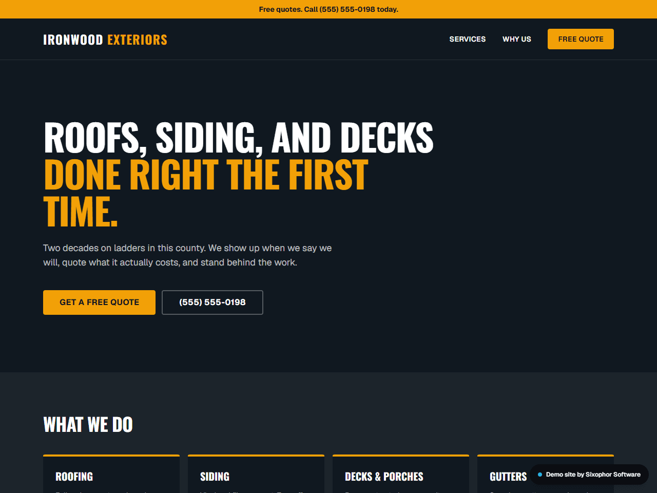 Screenshot of the Ironwood Exteriors demo site