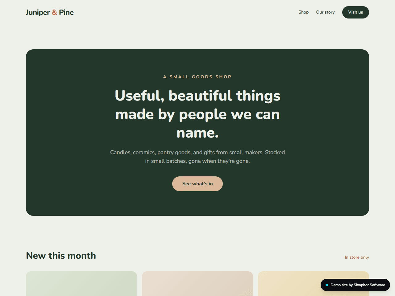 Screenshot of the Juniper & Pine Goods demo site